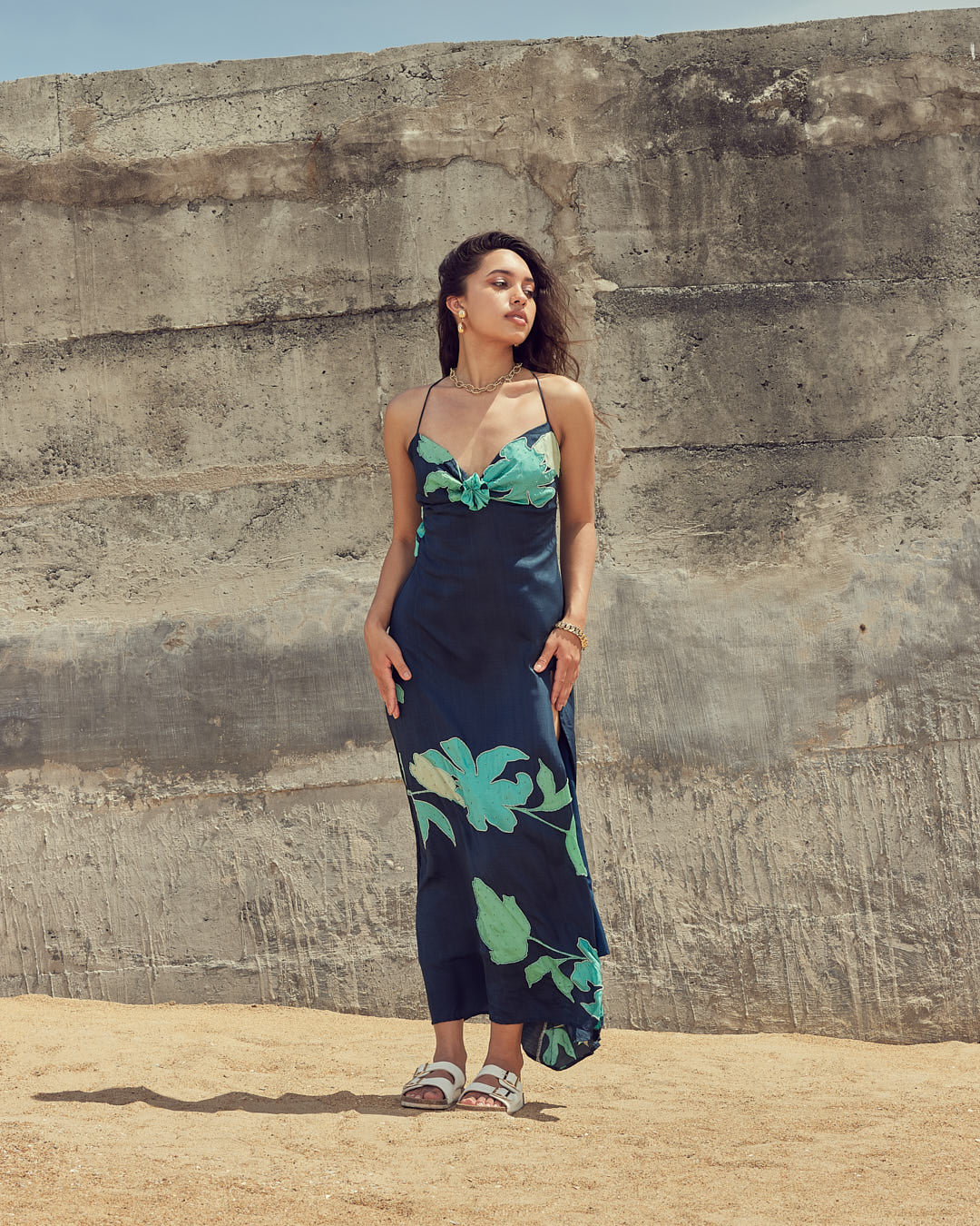 chinese dress ladies Turquoise Bloom Maxi – Designer Floral Maxi Dress India