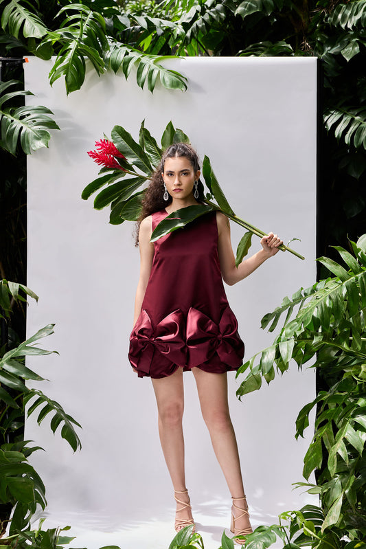 Mini Maroon Dress with Big signature bows