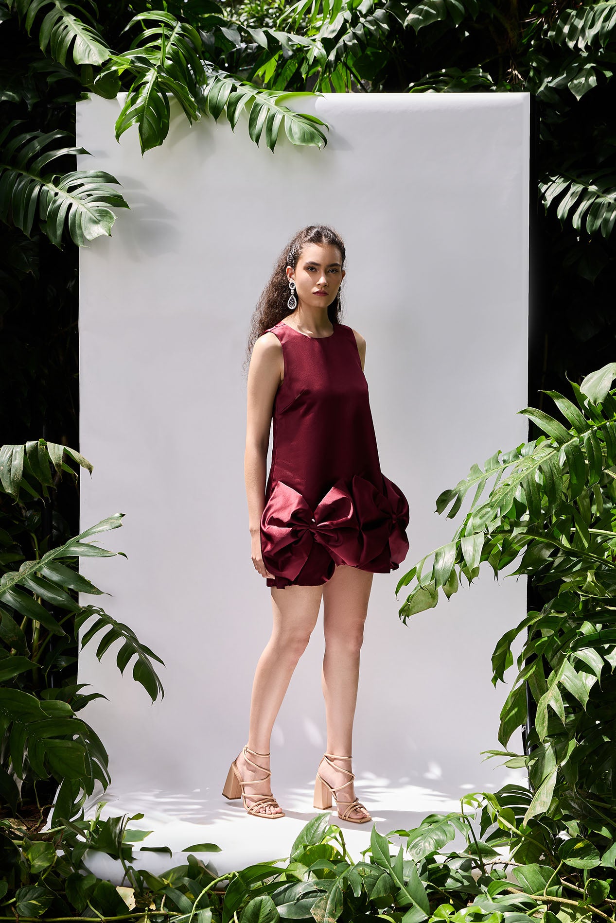 Maroon Short dress with big cute bows