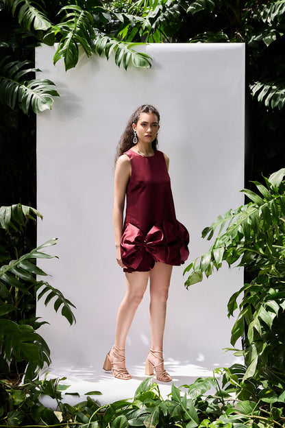 Maroon Short dress with big cute bows