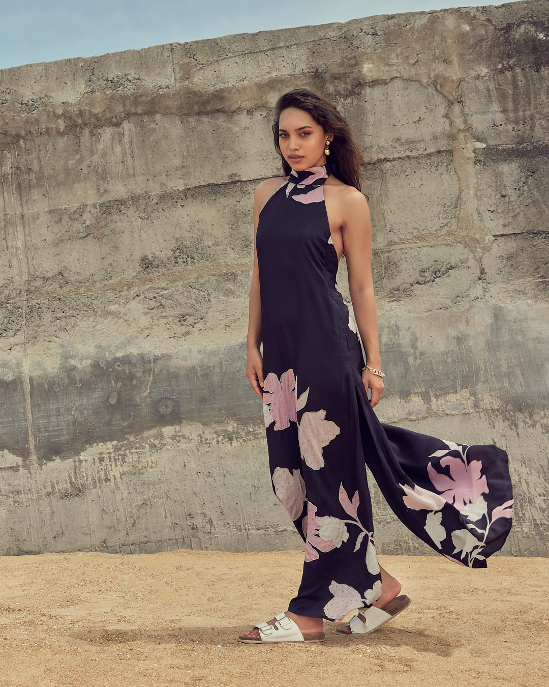 Midnight Bloom Maxi Dress – luxury resort wear maxi with embroidery for Indian women, summer dress, cocktail dress