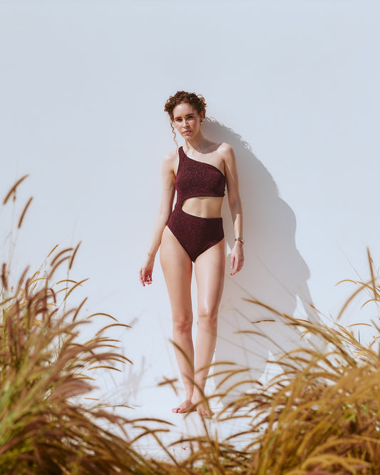 VA RA Shimmering Plum Bodysuit – luxury women’s partywear in rich plum shimmer