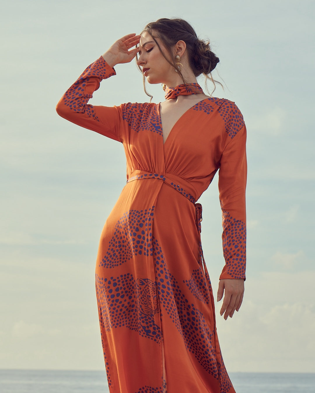 wrap dress indian Sunlit Prowl USNEW_06_25_25 Cute Round Neck Lace and offered all sizes. Color:Hot Spice