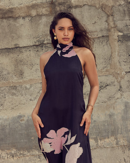 VA RA Midnight Bloom Maxi Dress – luxury women’s embroidered maxi in midnight bloom design, EMBROIDERED DRESS