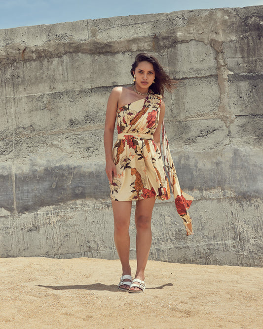 Designer mini dress by VA RA – safari print short dress for Indian parties and vacations